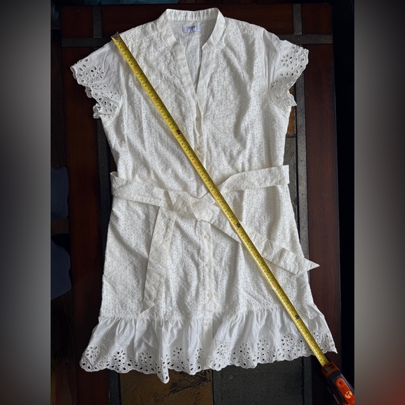 UNTUCKit Dresses & Skirts - Untuckit white eyelet lace midi knee length dress career size 10 belt v neck